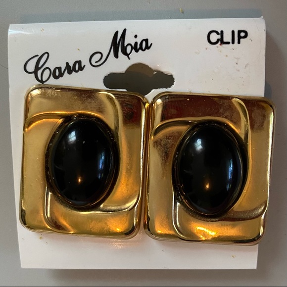 Cara Moia Vintage Clip Ons Gold & Black - Picture 1 of 3